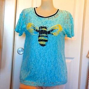 JUSTICE light blue bumblebee lace top